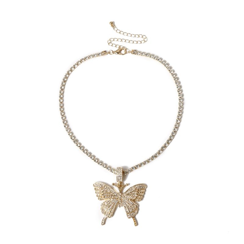 Sparkling Crystal Butterfly Pendant Choker Necklace