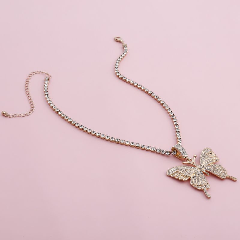 Sparkling Crystal Butterfly Pendant Choker Necklace