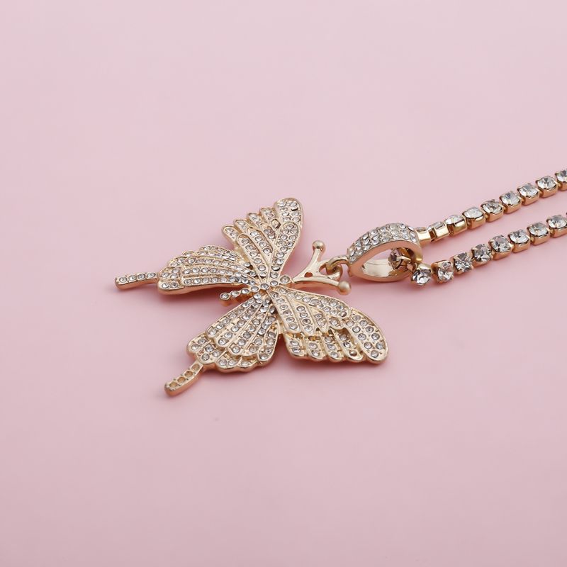 Sparkling Crystal Butterfly Pendant Choker Necklace