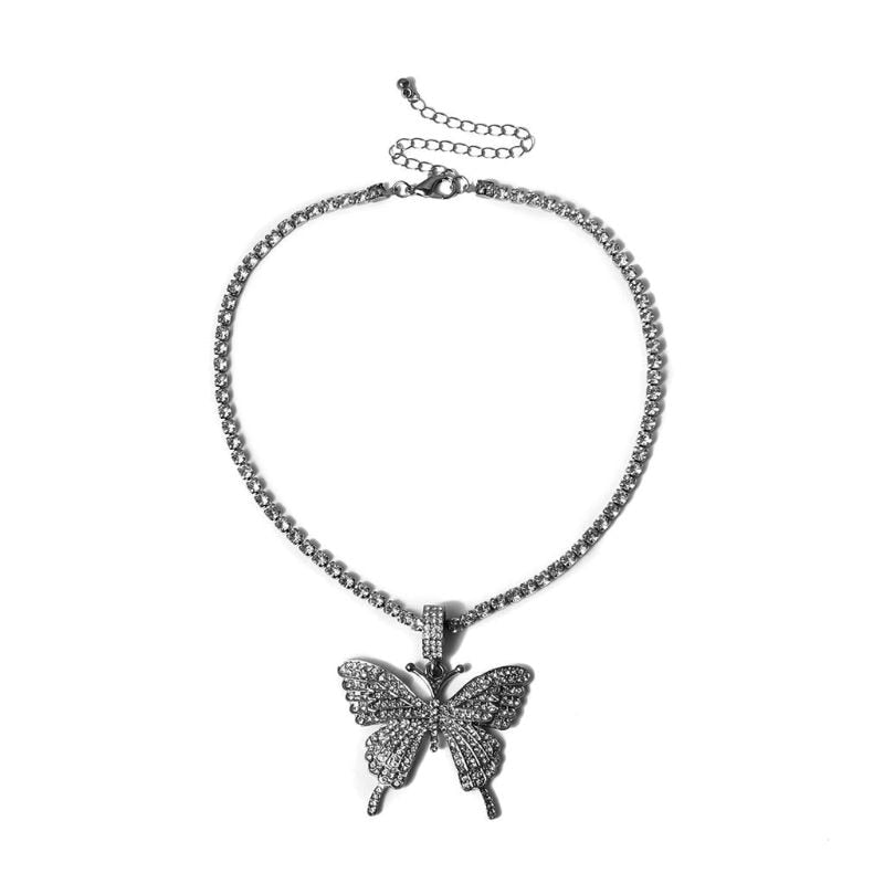 Sparkling Crystal Butterfly Pendant Choker Necklace