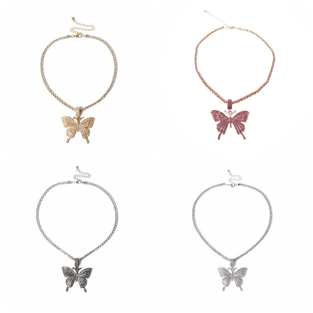 Sparkling Crystal Butterfly Pendant Choker Necklace