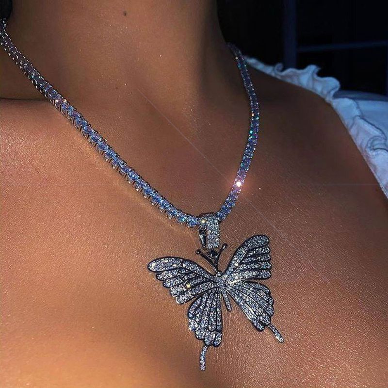 Sparkling Crystal Butterfly Pendant Choker Necklace