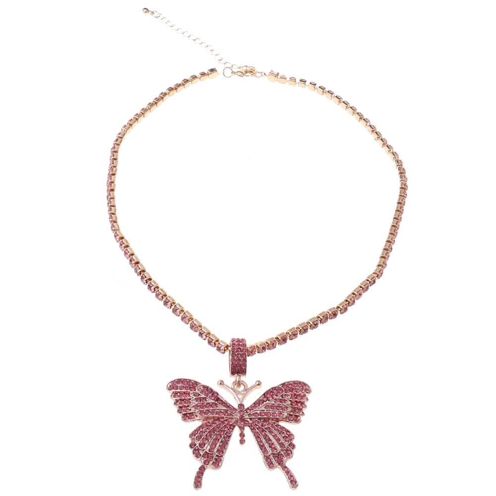 Sparkling Crystal Butterfly Pendant Choker Necklace